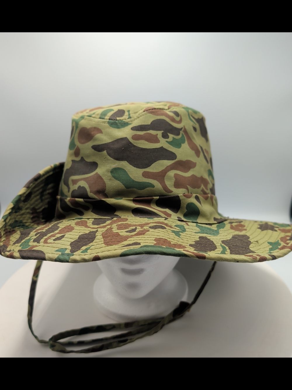 Camouflage Wide-Brim Boonie Hat - Green/Brown Camo Vietnam War Theater Made Bush
